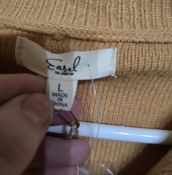 Easel V-Neck Tan and White Striped Sweater - Picture 2 of 2